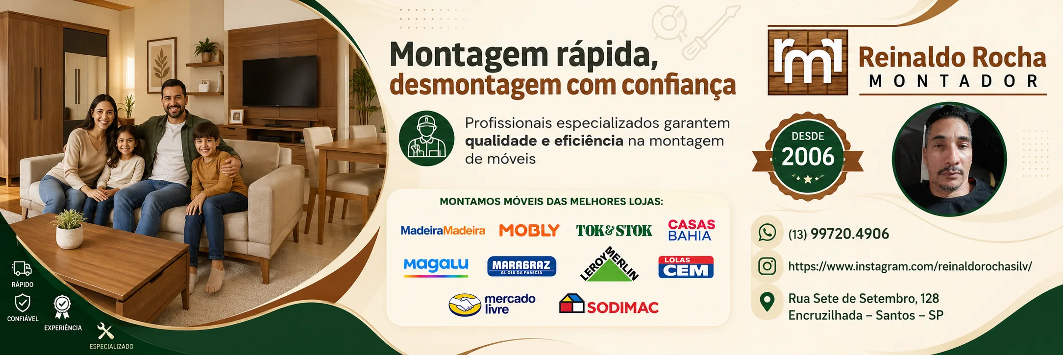 Banner Reinaldo Rocha Montador de Móveis em Santos-SP